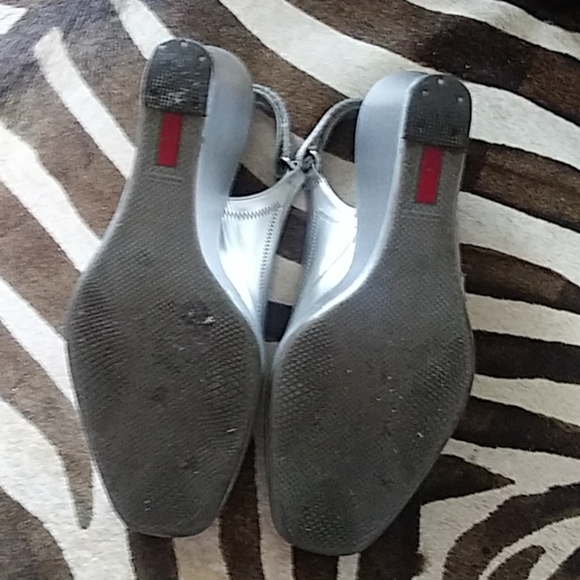 Silver Prada open- toed wedged sling- back - Picture 7 of 7